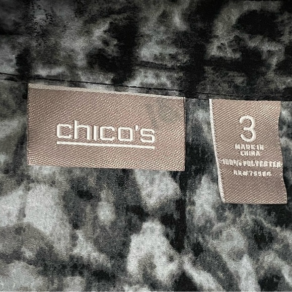 Chico’s Button Up Black/Gray Animal Print Blouse - US Sz XL/16 / Chico's Sz 3 - Picture 3 of 13